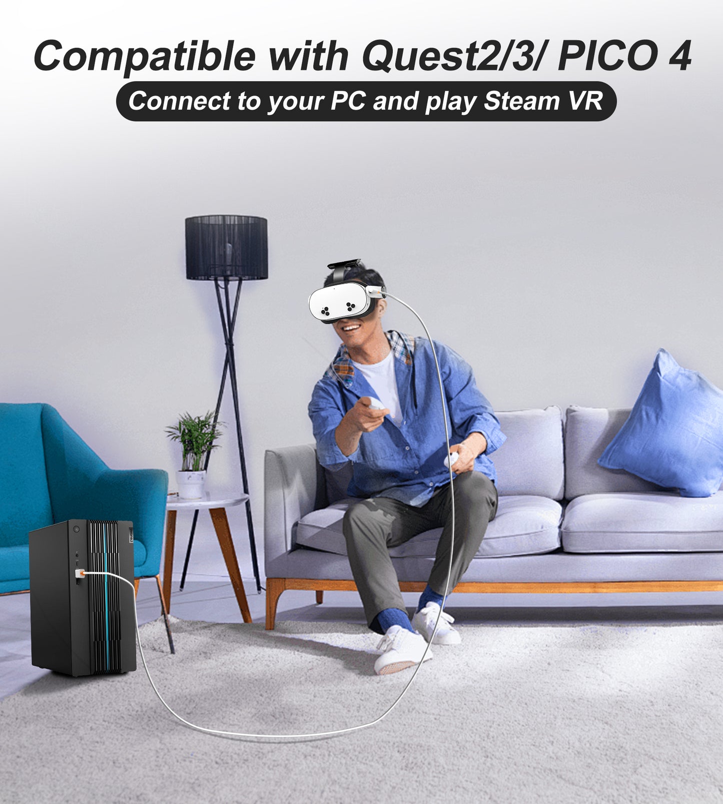 16ft Link Cable for Meta Quest 3S/3/2, Pico 4 and PC/SteamVR