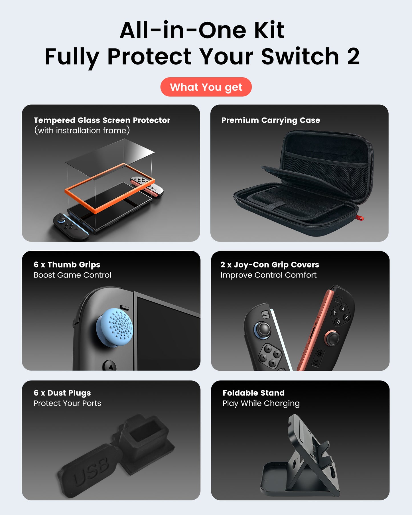 Carrying Case for Nintendo Switch 2 with Game Card Slots, Screen Protector, Joy-Con Protector Cover