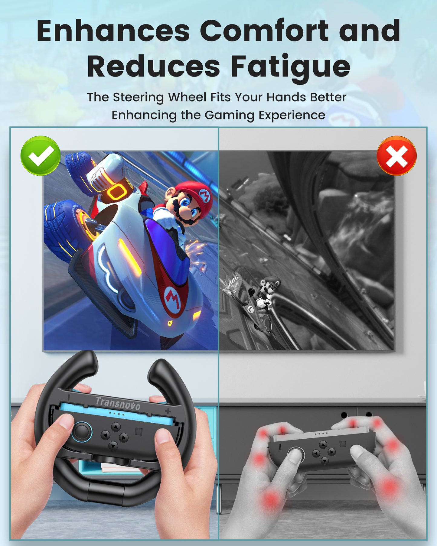 Steering Wheel for Nintendo Switch 2 Joy-Con Mario Kart - 2 Pack Black