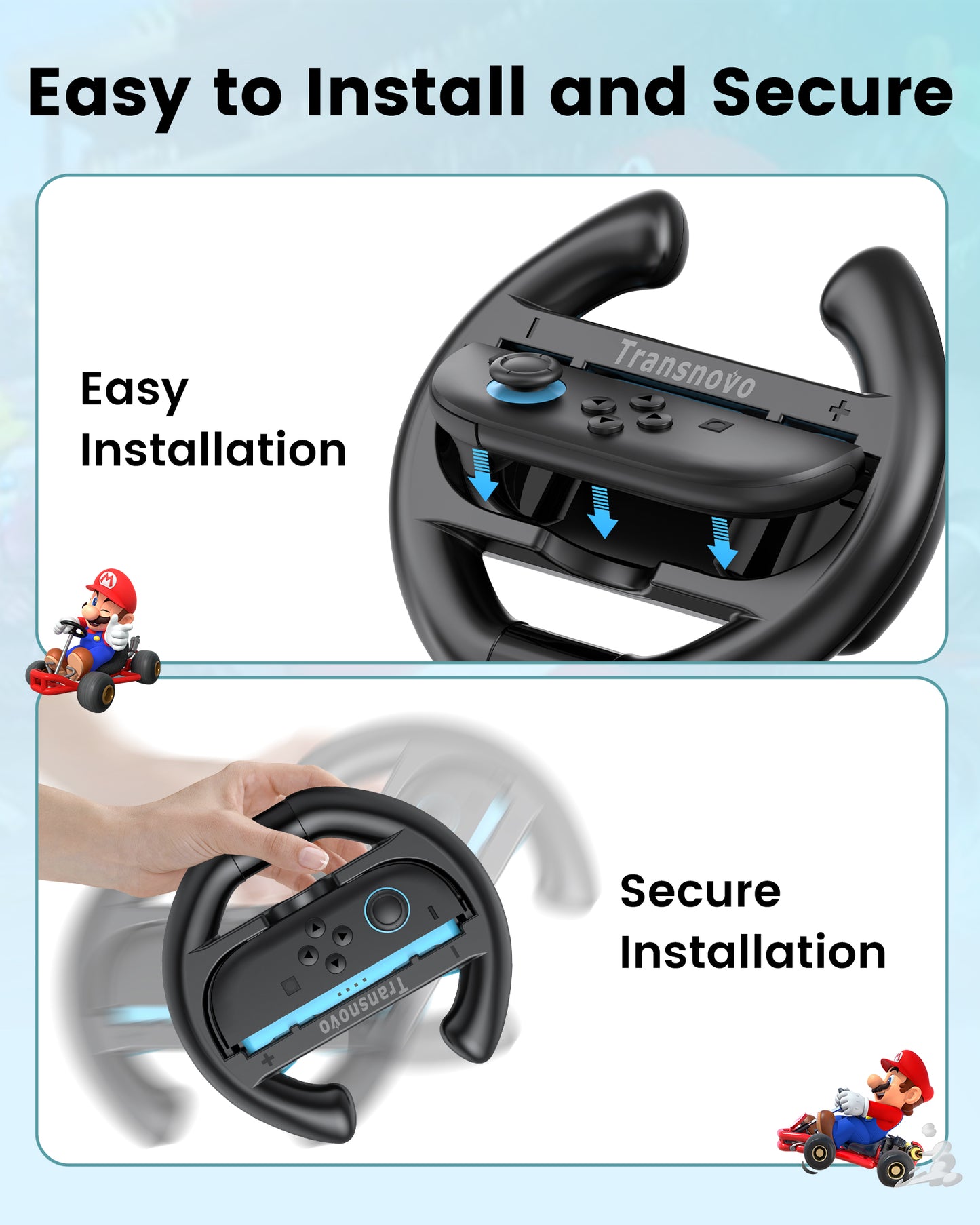 Steering Wheel for Nintendo Switch 2 Joy-Con Mario Kart - 2 Pack Black