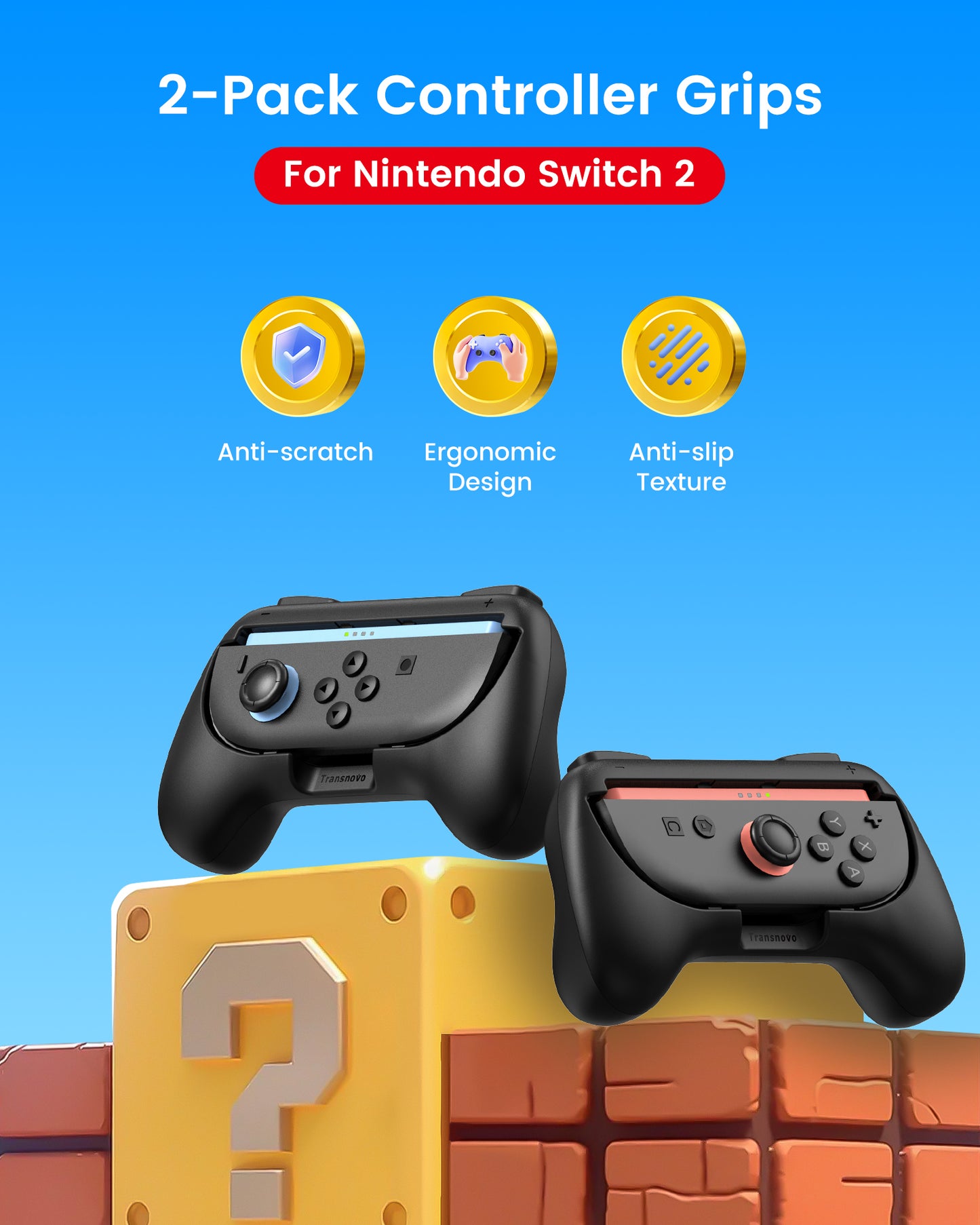 Joy-Con Grips for Nintendo Switch 2 Controllers Holder - 2 Pack Black
