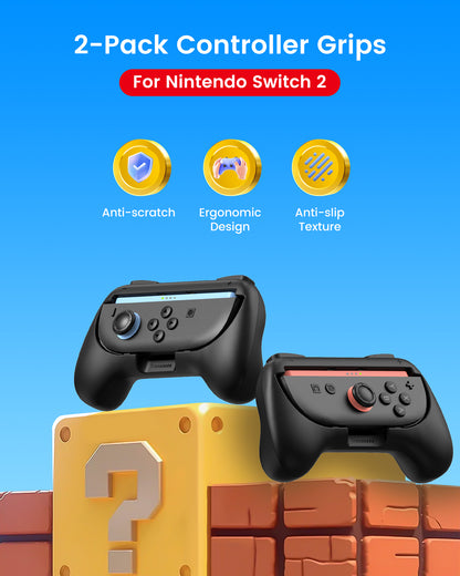 Joy-Con Grips for Nintendo Switch 2 Controllers Holder - 2 Pack Black